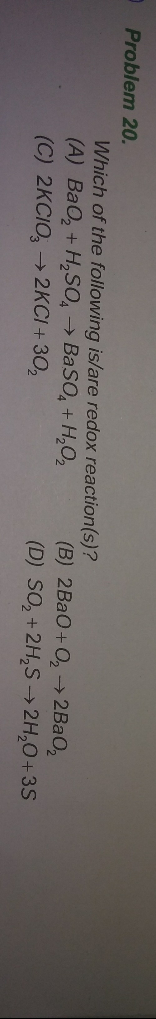 Question image for Which one of the following is/are redox reactions